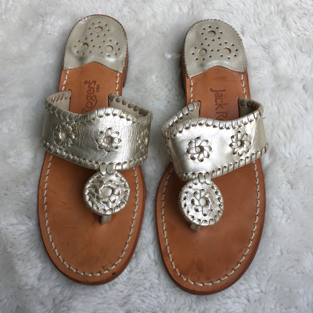 Jack Rogers Metallic Gold Leather Thong Sandals